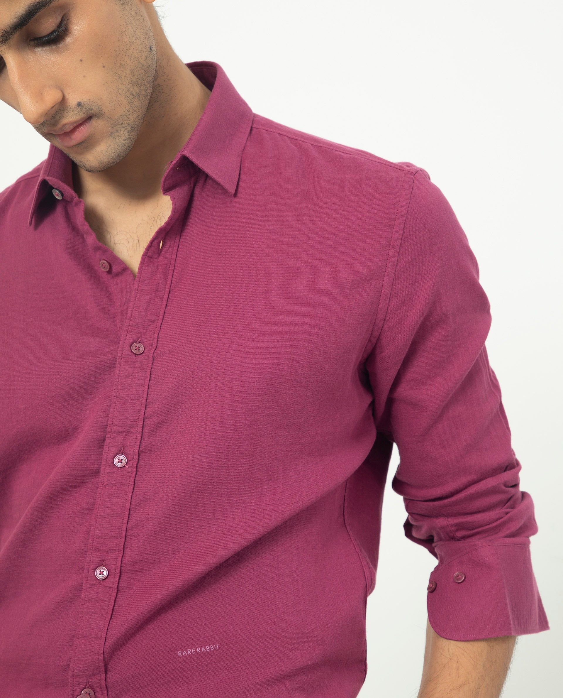 Rare Rabbit Men's Layerrs Dark Pink Cotton Fabric Full Sleeves Solid Shirt