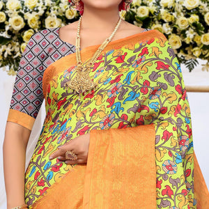 Lemon Green Digital Printed Khaadi Saree