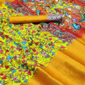 Lemon Green Digital Printed Khaadi Saree