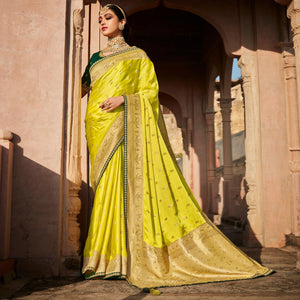 Lemon Green Festive Wear Woven Silk Saree