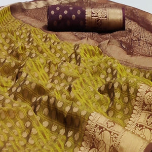 Lemon Green Festive Wear Woven Silk Saree With Jacquard Border