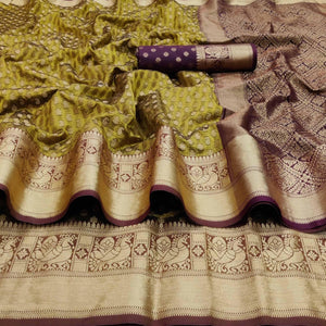 Lemon Green Festive Wear Woven Silk Saree With Jacquard Border