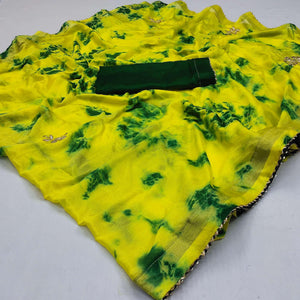 Lemon Green Printed Chiffon Saree