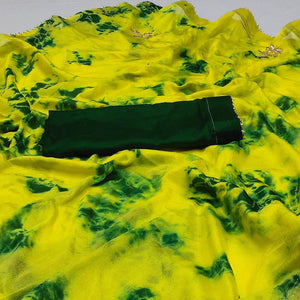 Lemon Green Printed Chiffon Saree
