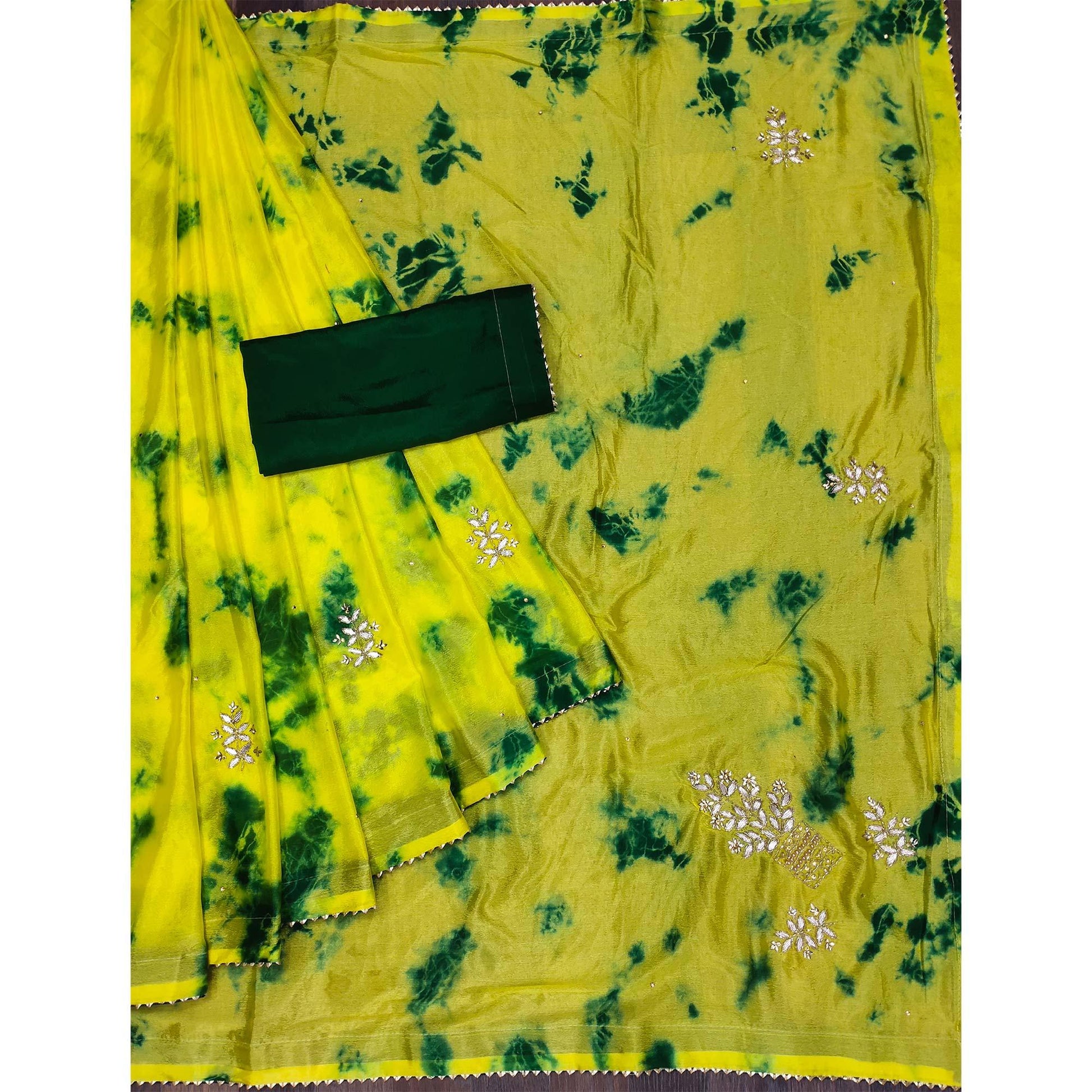 Lemon Green Printed Chiffon Saree