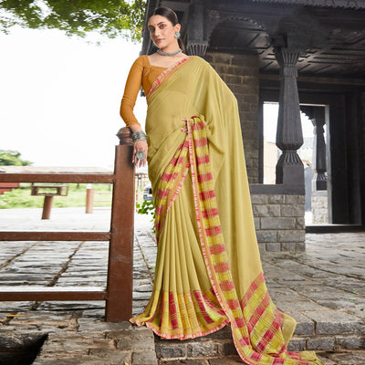 Lemon Green Printed Geoergette Saree