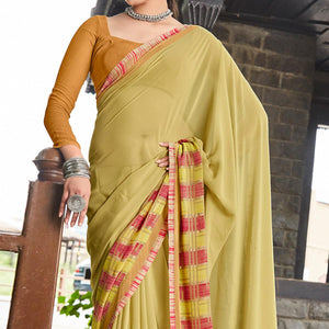 Lemon Green Printed Geoergette Saree