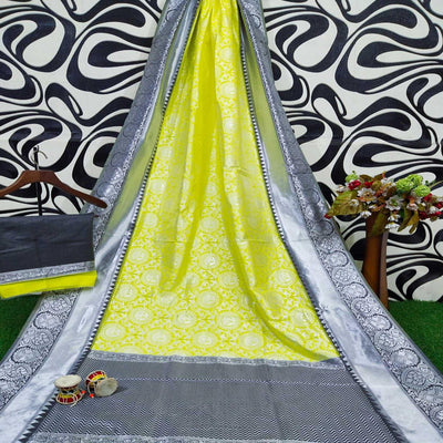 Lemon Green Woven Art Silk Saree