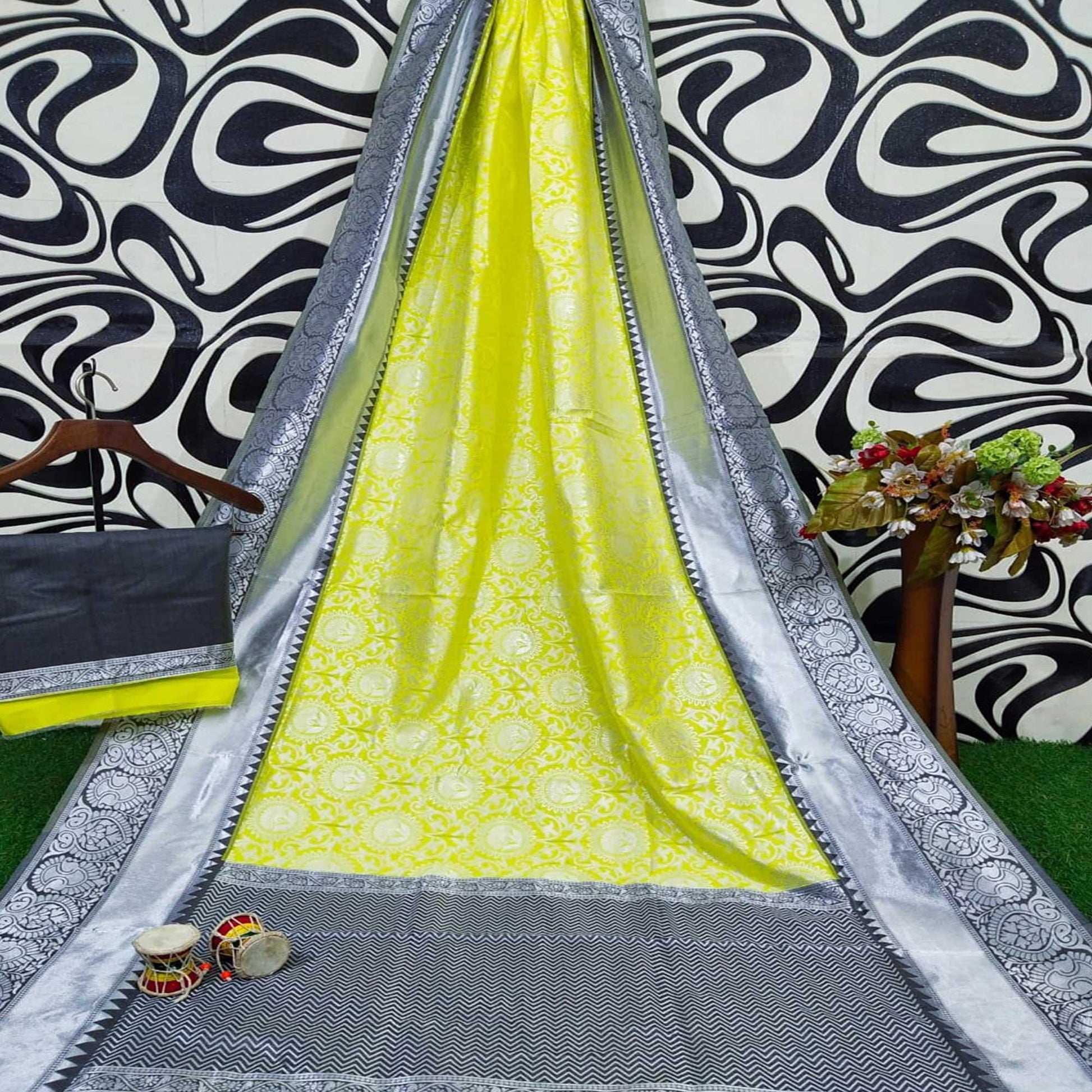 Lemon Green Woven Art Silk Saree