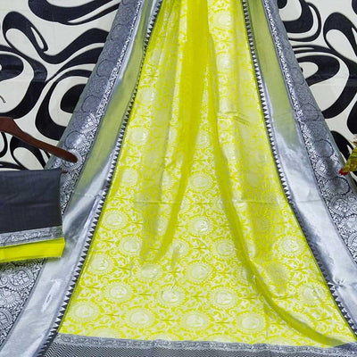Lemon Green Woven Art Silk Saree
