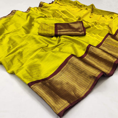 Lemon Green Woven Cotton Silk Saree