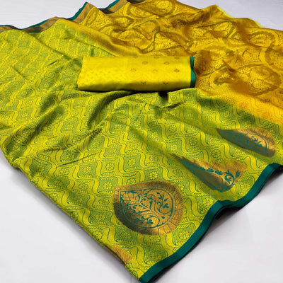Lemon Green Woven Cotton Silk Saree