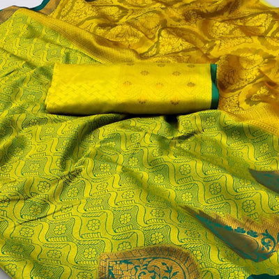 Lemon Green Woven Cotton Silk Saree