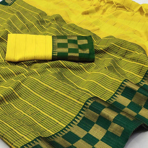 Lemon Green Woven Cotton Silk Saree