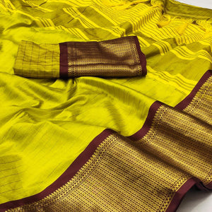 Lemon Green Woven Cotton Silk Saree