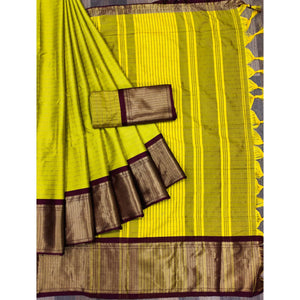 Lemon Green Woven Cotton Silk Saree