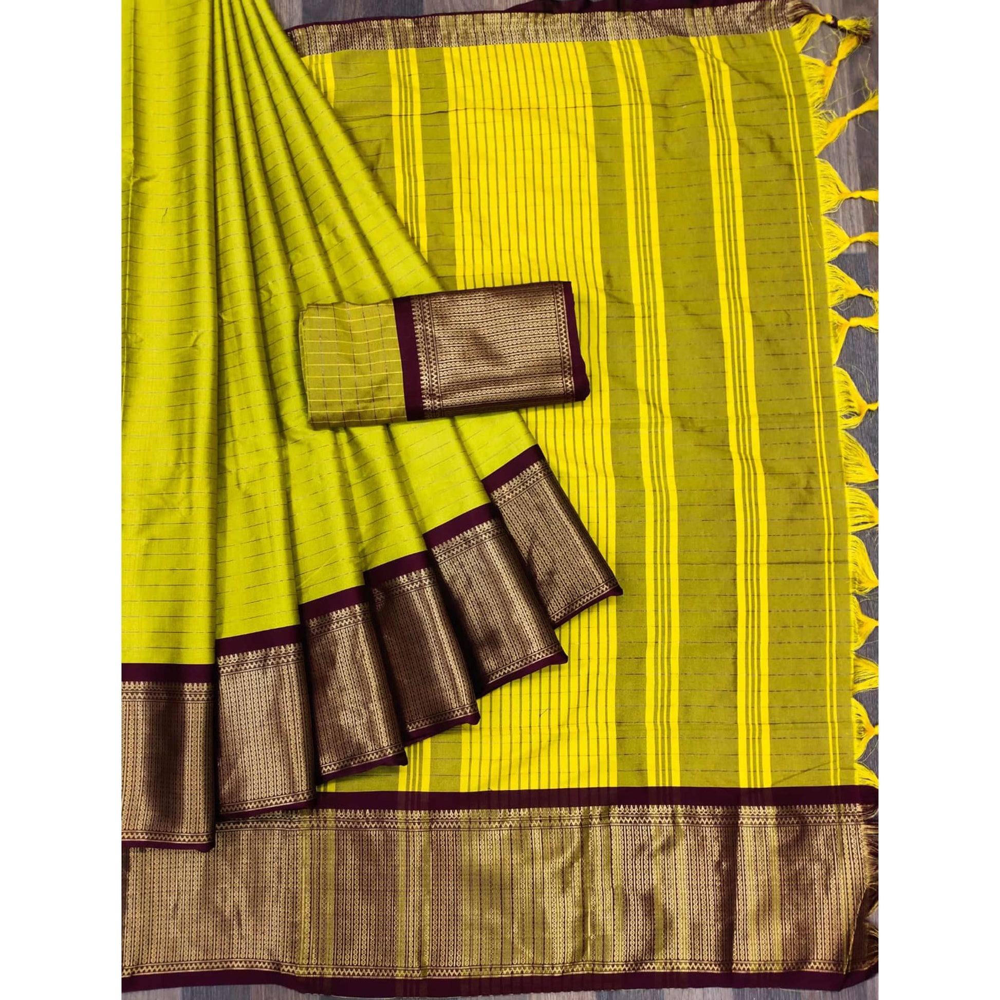 Lemon Green Woven Cotton Silk Saree