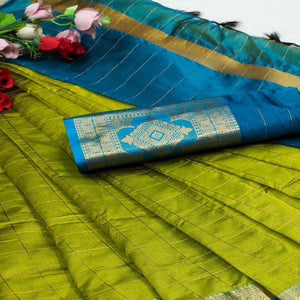 Lemon Green Woven Organza Saree