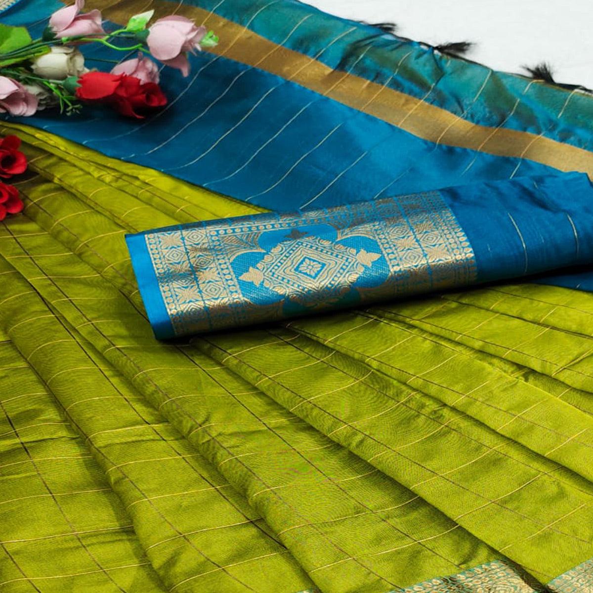 Lemon Green Woven Organza Saree
