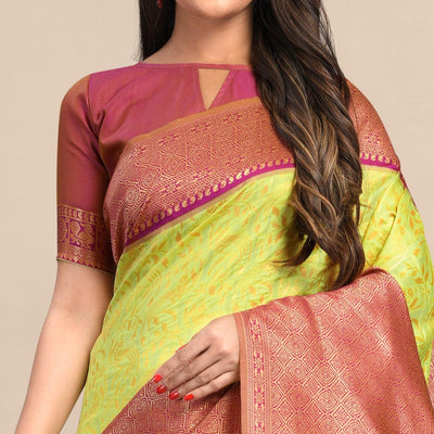 Lemon-Pink Festive Wear Rich Woven Border Soft Banarasi Silk Saree