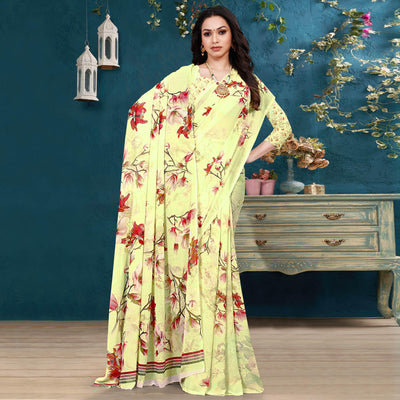 Lemon Yellow Casual Wear Digital Printed Georgette Saree