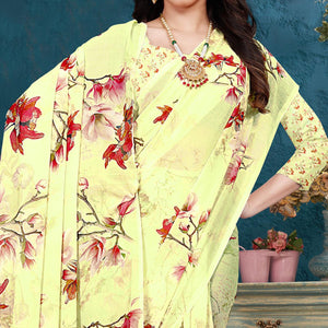 Lemon Yellow Casual Wear Digital Printed Georgette Saree