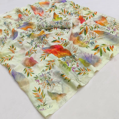 Lemon Yellow Casual Wear Floral Printed Georgette Saree