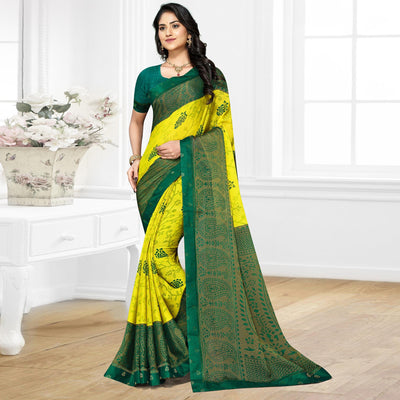 Lemon Yellow Casual Wear Printed Brasso Chiffon Saree