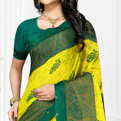 Lemon Yellow Casual Wear Printed Brasso Chiffon Saree