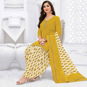 Lemon Yellow Casual Wear Printed Leon Patiala Dress Material
