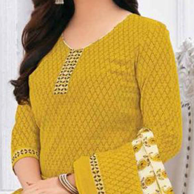 Lemon Yellow Casual Wear Printed Leon Patiala Dress Material