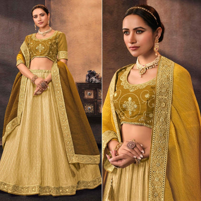 Lemon Yellow Embroidered Chiffon Lehenga Choli