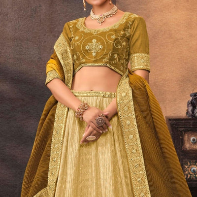 Lemon Yellow Embroidered Chiffon Lehenga Choli