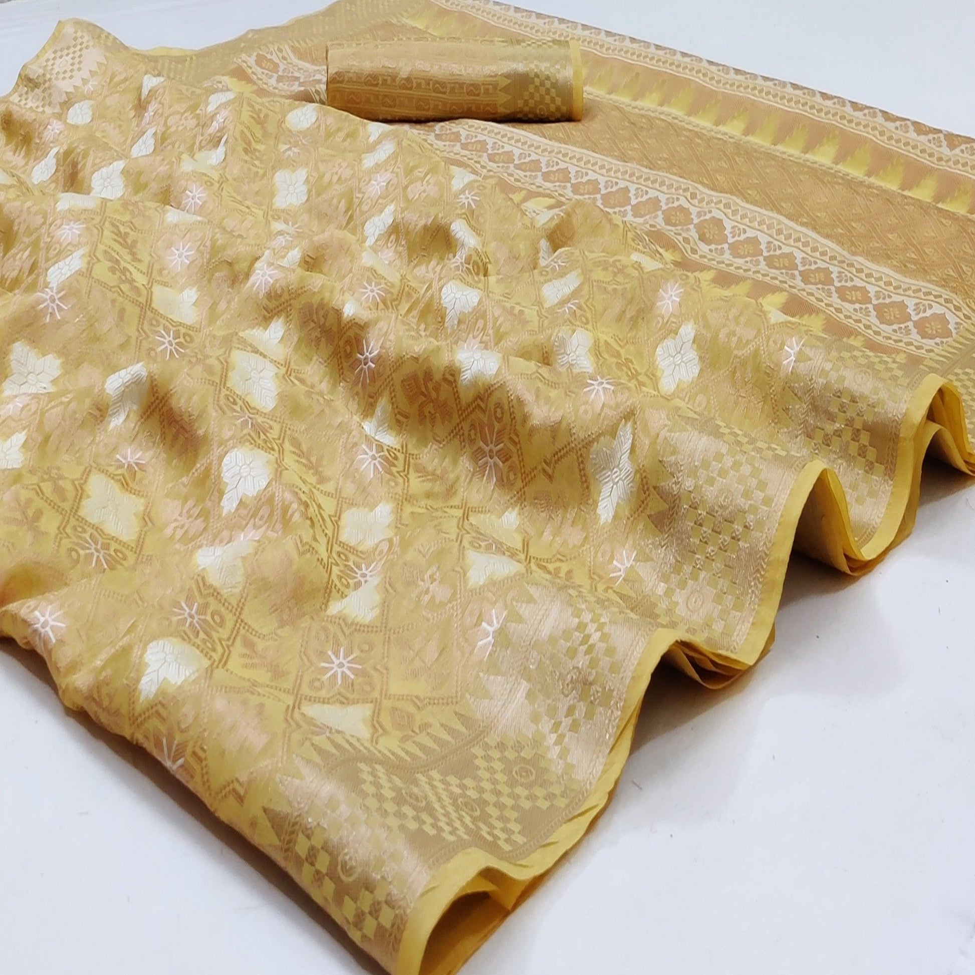 Lemon Yellow Festive Wear Woven Art Silk Saree
