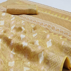 Lemon Yellow Festive Wear Woven Art Silk Saree
