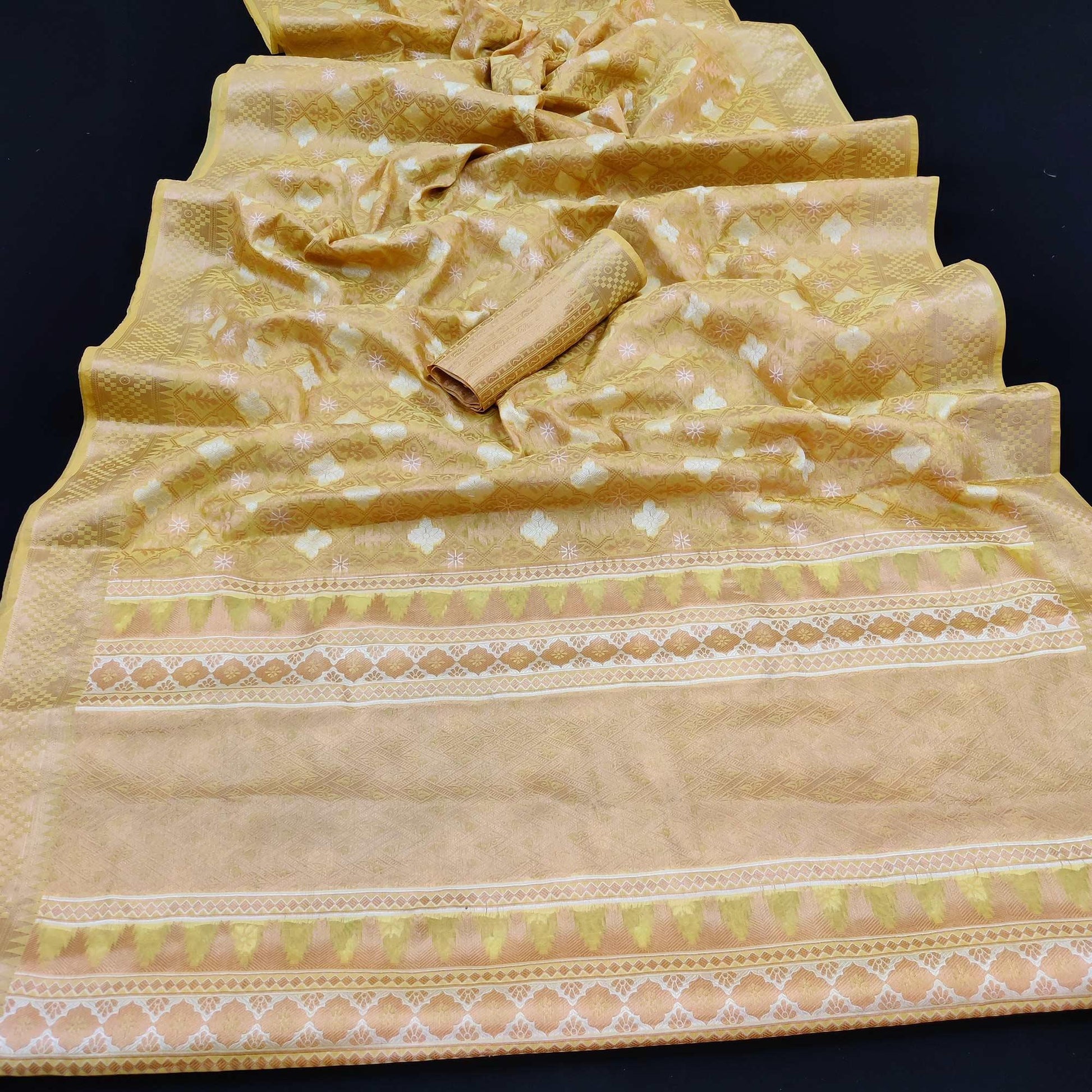 Lemon Yellow Festive Wear Woven Art Silk Saree