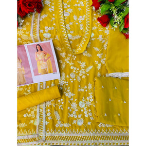 Lemon Yellow Floral Sequins Embroidered Georgette Sharara Suit