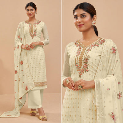 Lemon Yellow Party Wear Embroidered Georgette Suit