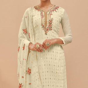 Lemon Yellow Party Wear Embroidered Georgette Suit
