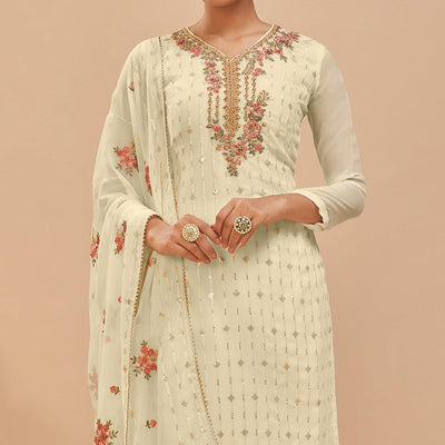 Lemon Yellow Party Wear Embroidered Georgette Suit