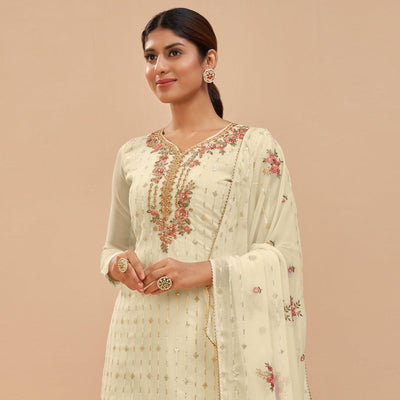 Lemon Yellow Party Wear Embroidered Georgette Suit