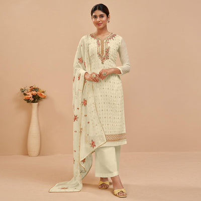 Lemon Yellow Party Wear Embroidered Georgette Suit