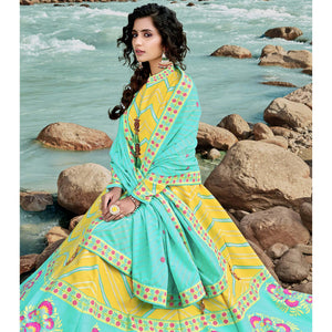 Lemon Yellow Partywear Patola Digital Printed Killer Silk Anarkali Suit
