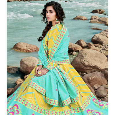 Lemon Yellow Partywear Patola Digital Printed Killer Silk Anarkali Suit