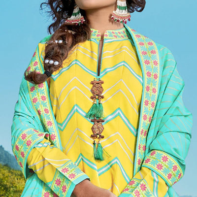 Lemon Yellow Partywear Patola Digital Printed Killer Silk Anarkali Suit