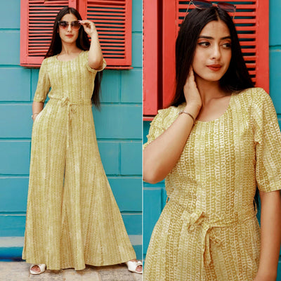Lemon Yellow Printed Rayon Jumpsuit