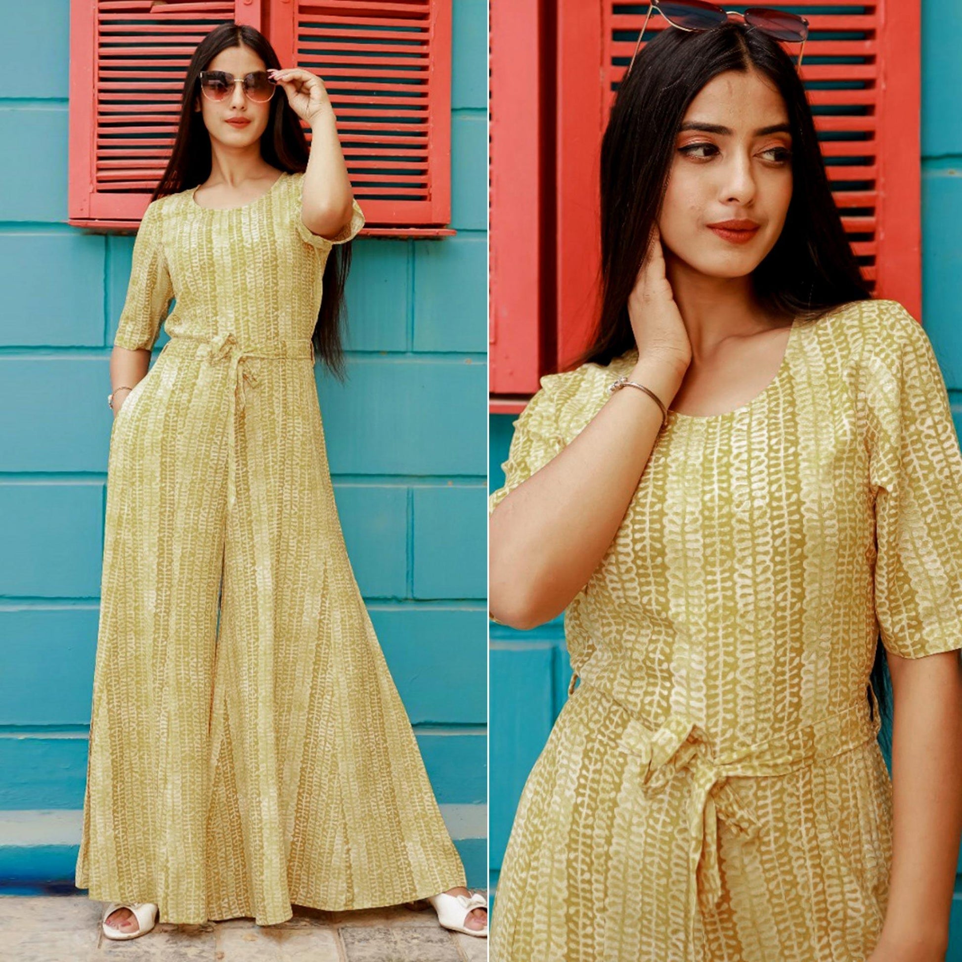 Lemon Yellow Printed Rayon Jumpsuit