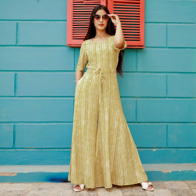 Lemon Yellow Printed Rayon Jumpsuit