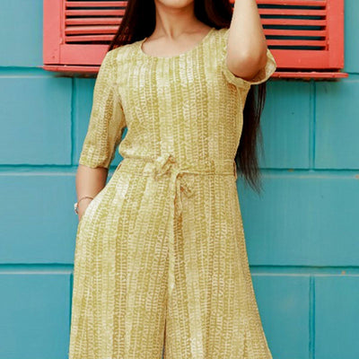 Lemon Yellow Printed Rayon Jumpsuit