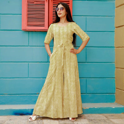 Lemon Yellow Printed Rayon Jumpsuit